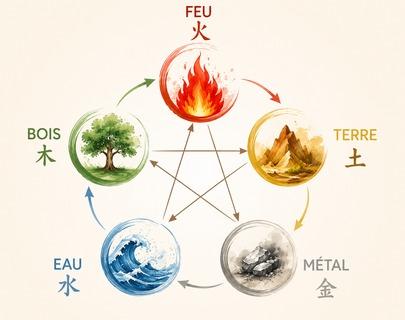 Cycle des 5 éléments selon l'énergétique chinoise.